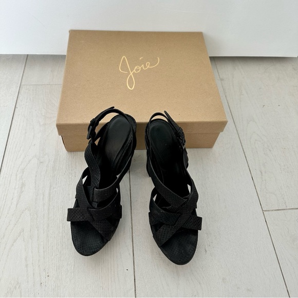 Joie Inez Snake Embossed Cement Heel Platform Black Sandal - Picture 7 of 16